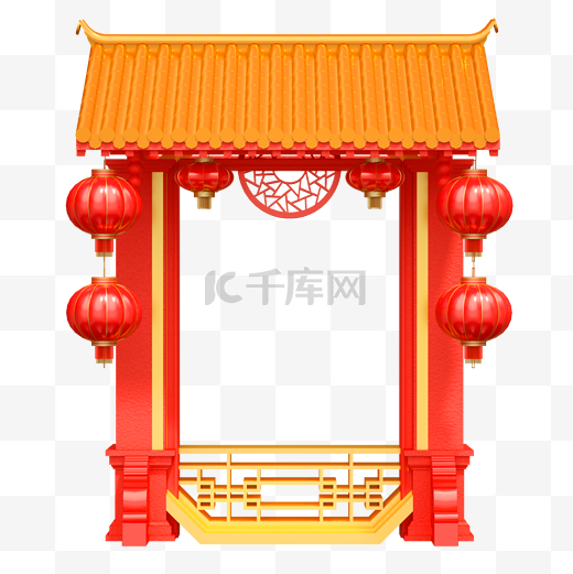 新年春节立体C4D拍照板建筑门头开门红图片