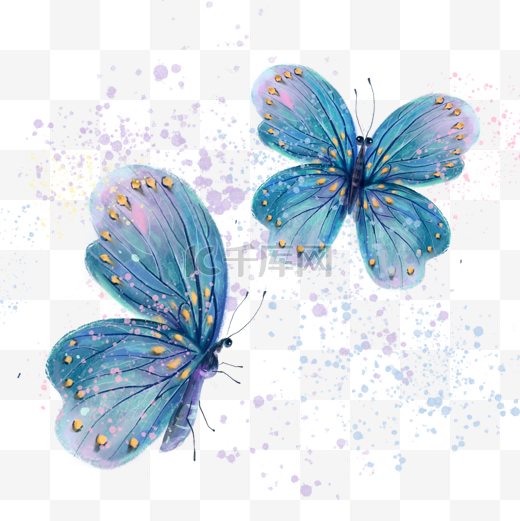 蓝色水彩蝴蝶翅膀手绘图片