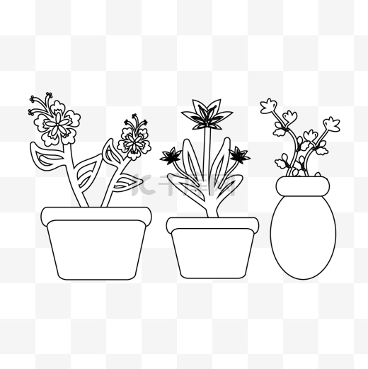 svg黑色线条花朵植物元素图片