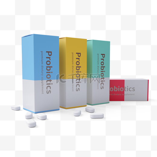 彩色药盒3d立体元素图片