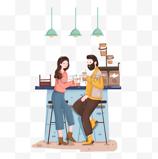 咖啡店吧台喝咖啡的男女图片