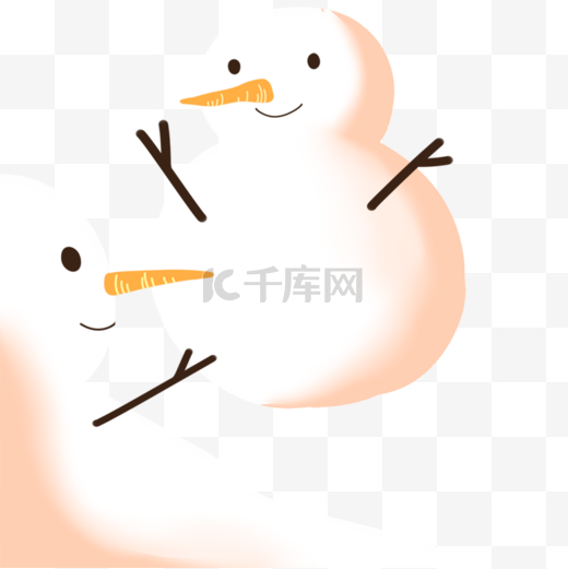 手绘卡通两个微笑的雪人免扣元素图片