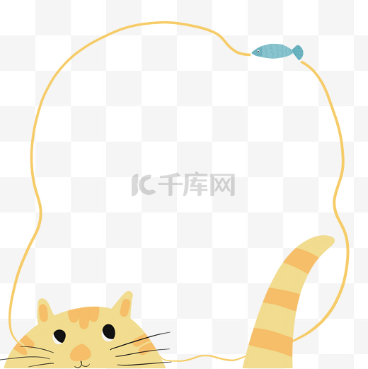 小猫吃鱼边框对话框黄色图片