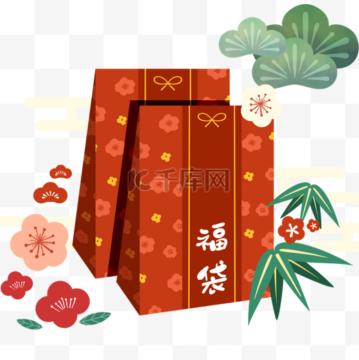 红色可爱风格日本新年福袋图片