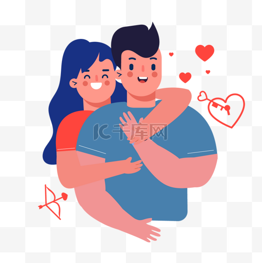 情人节快乐女生拥抱男生情侣扁平风插画图片