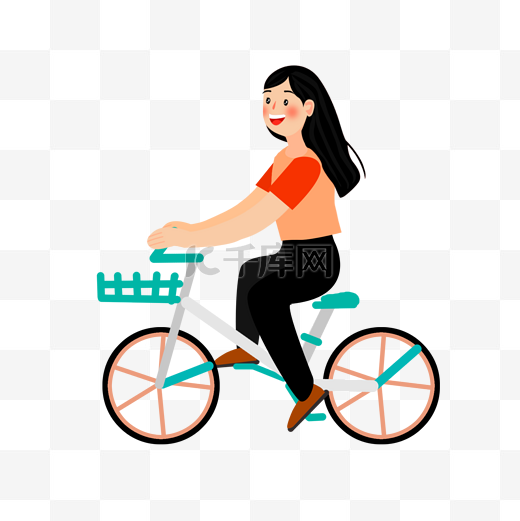 卡通手绘女生骑自行车图片