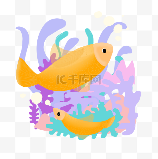 小黄鱼手绘海洋鱼类珊瑚装饰素材图片