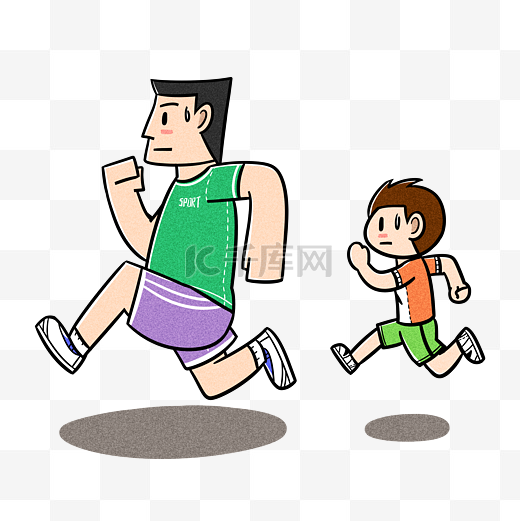 卡通父亲节夸张风父子跑步锻炼png透明底图片