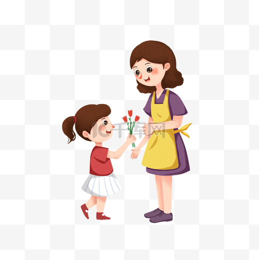 卡通女孩送给妈妈花朵免抠图图片