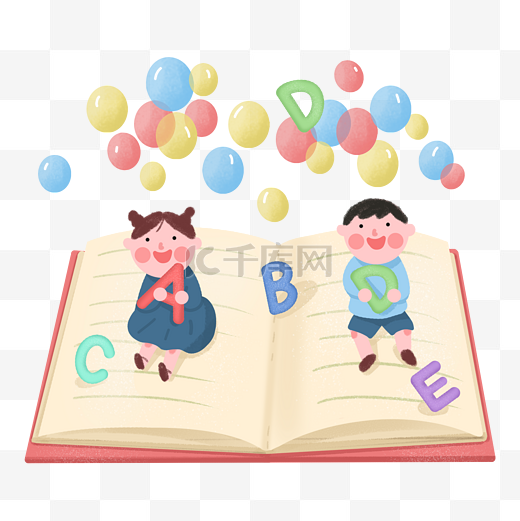 教育培训英语书上的孩子气球图片