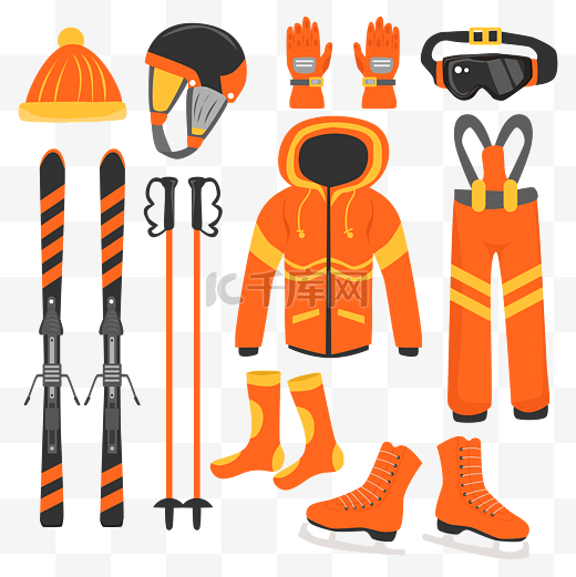 滑雪服装配备矢量图图片