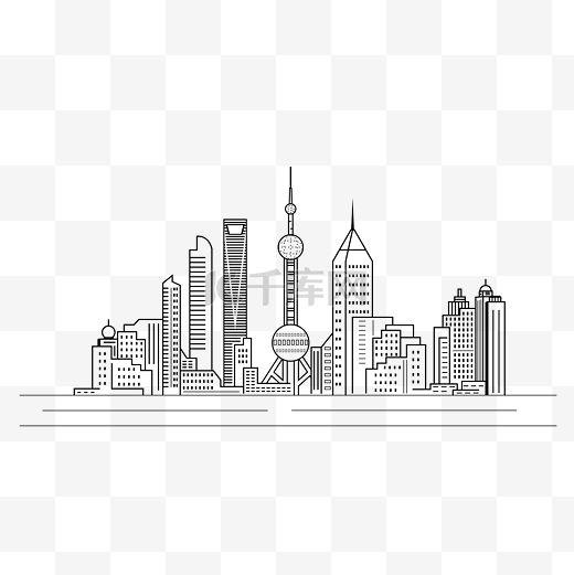 手绘上海城市建筑线条图片