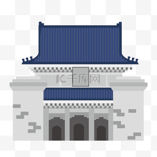 彩色中国风道观古建筑插画图片