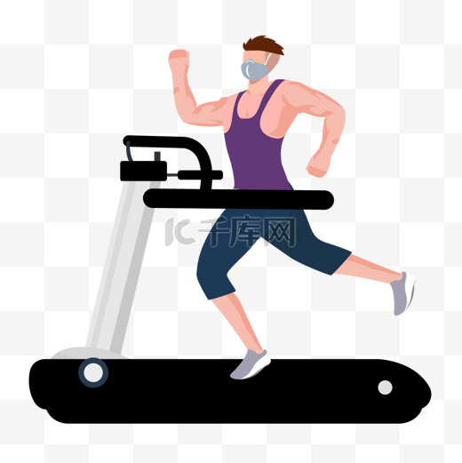 卡通手绘健身运动跑步机插画图片
