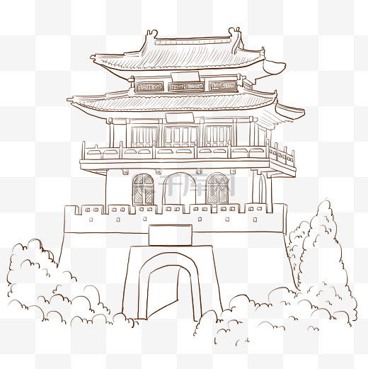 手绘皇宫宫殿古建筑线描图片