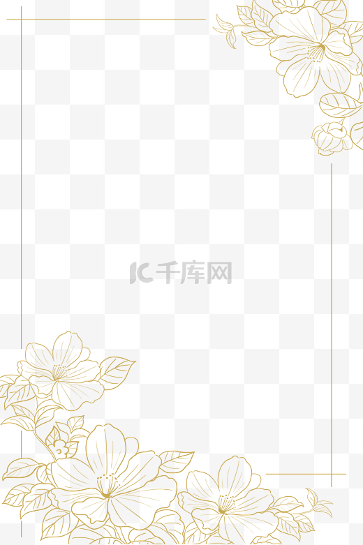 金色茶花线描花卉图片