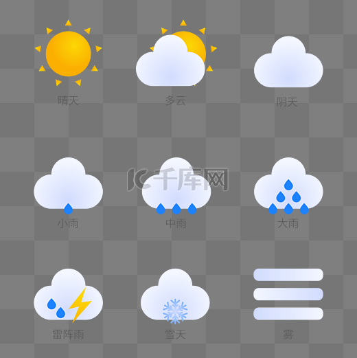 卡通矢量气象符号图标套图天气icon图片