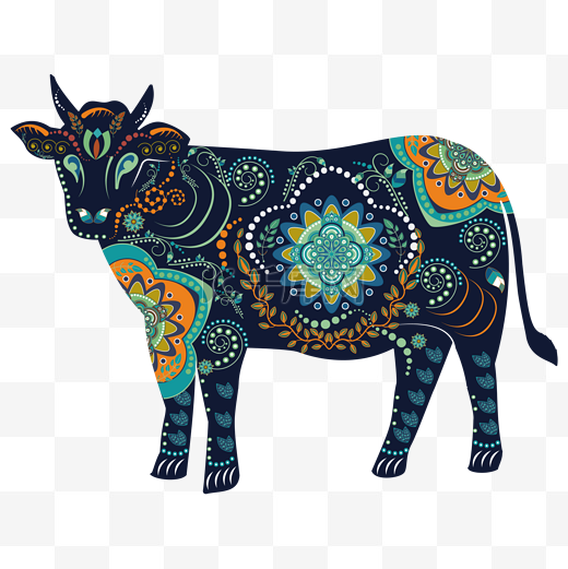 牛年2021年传统民族风彩色剪纸图片