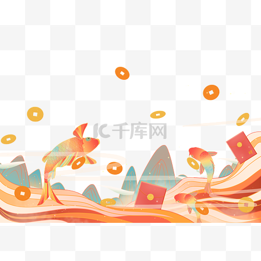 新年春节国潮底边锦鲤图片