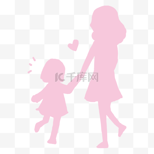 母亲节素材母亲和女儿的背影剪影粉色免抠图片