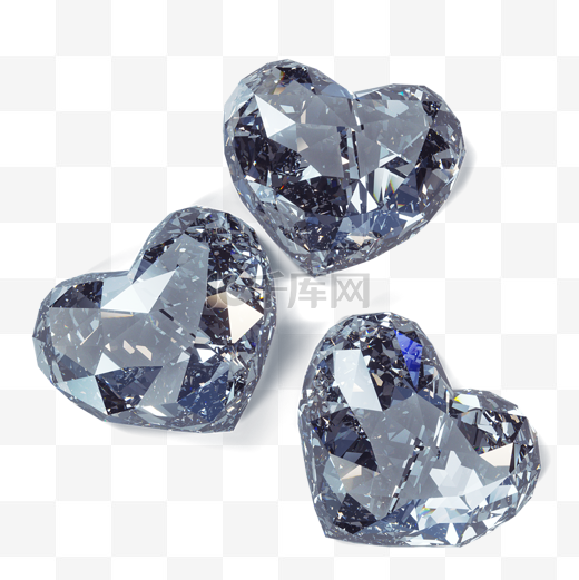 蓝色爱心钻石3d元素图片