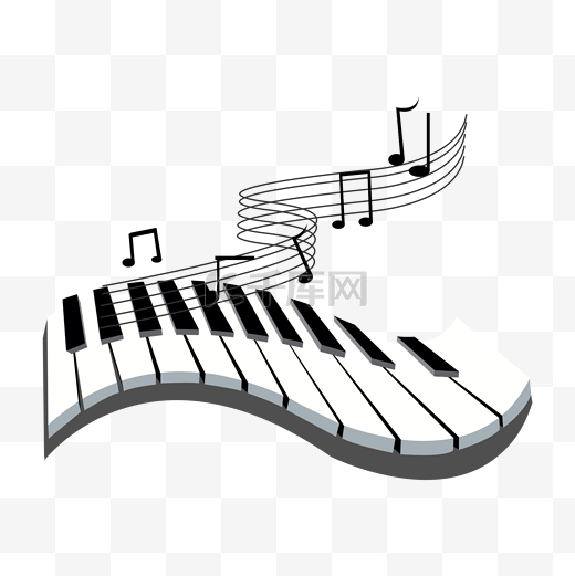 黑白钢琴琴键音符插画图片