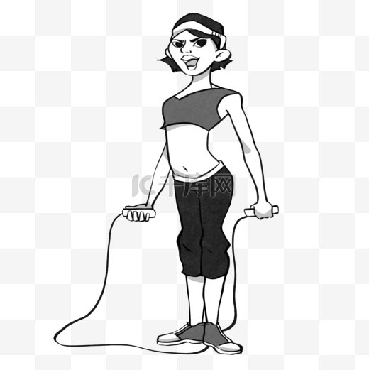 欧美黑白跳绳健身插画图片