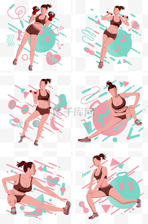 健身运动女生拼图图片