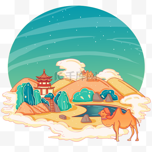 沙漠古塔月牙湖内蒙古旅游地标图片