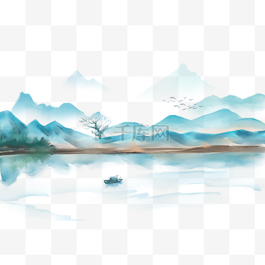 清明清明节风景中国风古风国风水墨江水渔船山水图片