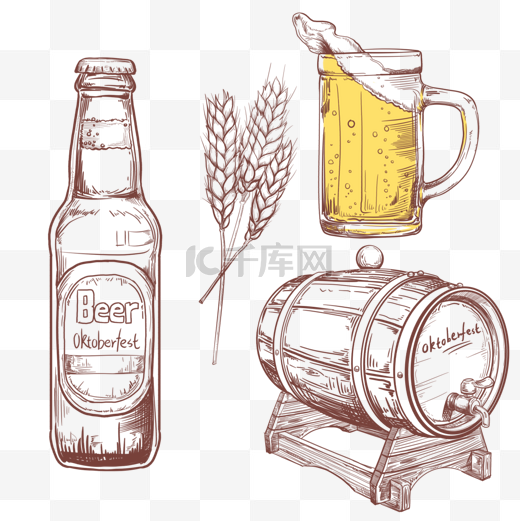 手绘素描小麦啤酒图片