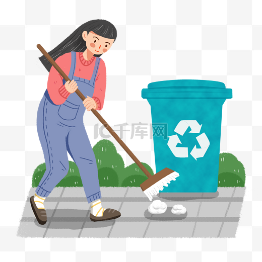 爱护环境女孩打扫卫生素材图片