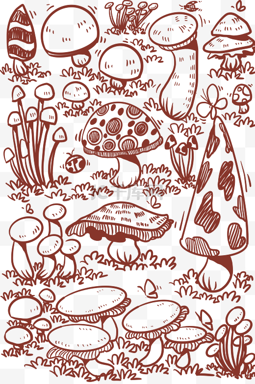 手绘蘑菇插画底纹背景图片