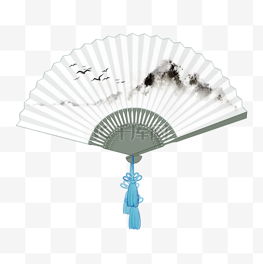 中国风水墨折扇夏季纳凉用品PNG素材图片