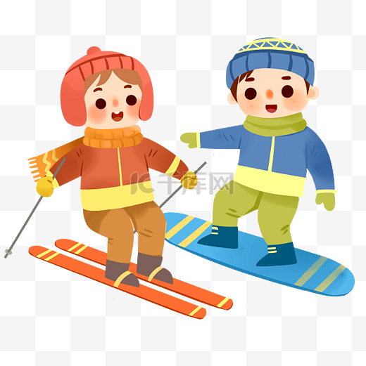 儿童滑雪卡通图片