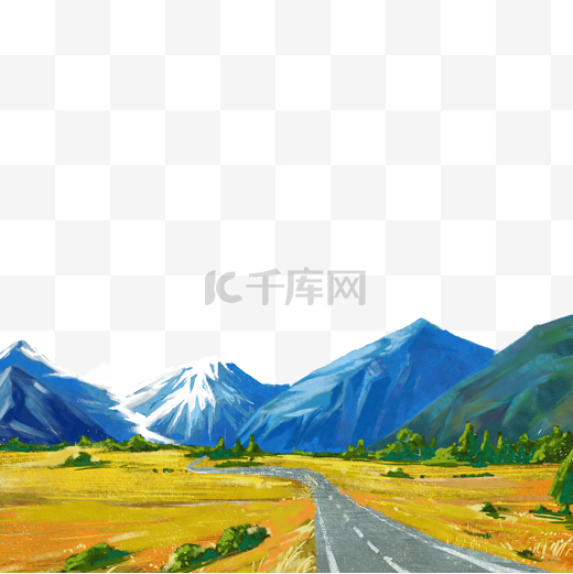 油画风景油画背景西部平原雪山唯美插画图片