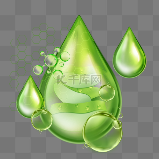 透明绿色水滴形状芦荟胶图片