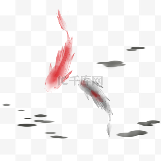 水墨装饰红鲤鱼黑鲤鱼图片