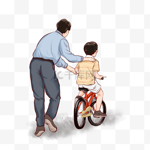 复古怀旧父亲节爸爸教儿子骑车背影图片