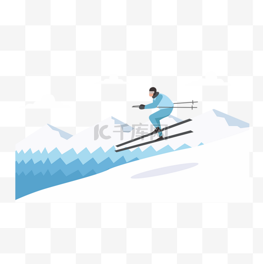雪山滑雪的人扁平风格插画图片