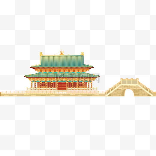 国潮中国风工笔山水建筑宫殿桥图片