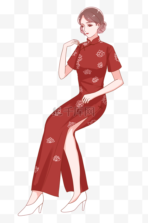 穿红旗袍优雅的女人图片