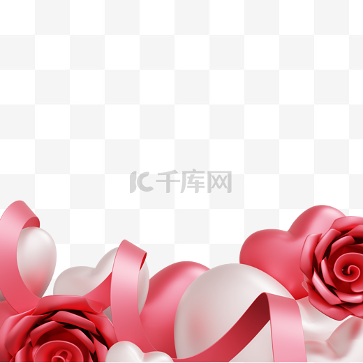 C4D3D女神节底边立体桃心玫瑰花图片