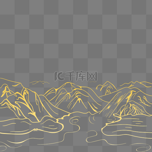 中国山山泉山峰金色线描图片