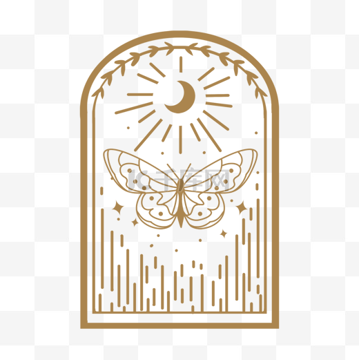 波西米亚风格蝴蝶拱形边框雕刻图片