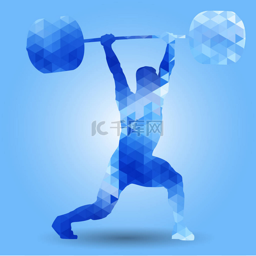 Illustration weightlifter with barbell Clean & Jerk triangle图片
