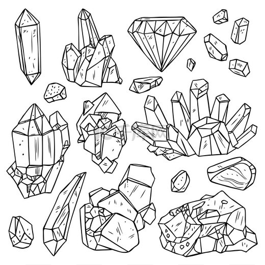 手绘晶体和矿物质图片