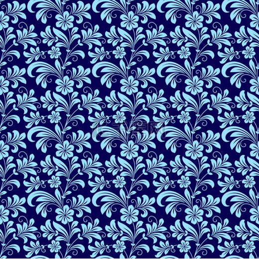 无缝大胆的蓝色花卉图案图案适合方形格式的壁纸和织物设计。图片