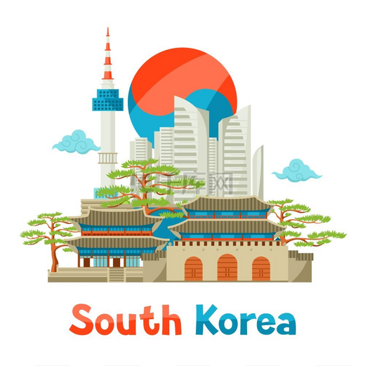 韩国历史和现代建筑背景设计。图片