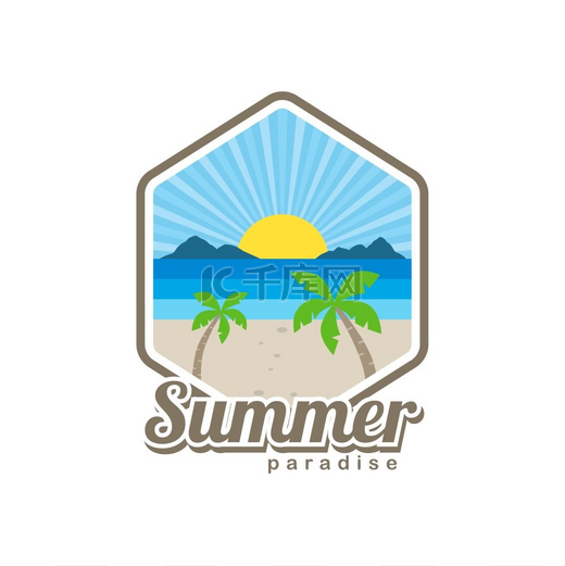 海滩时间的热带岛屿暑假海滩时间热带岛屿暑假矢量艺术标志模板图片